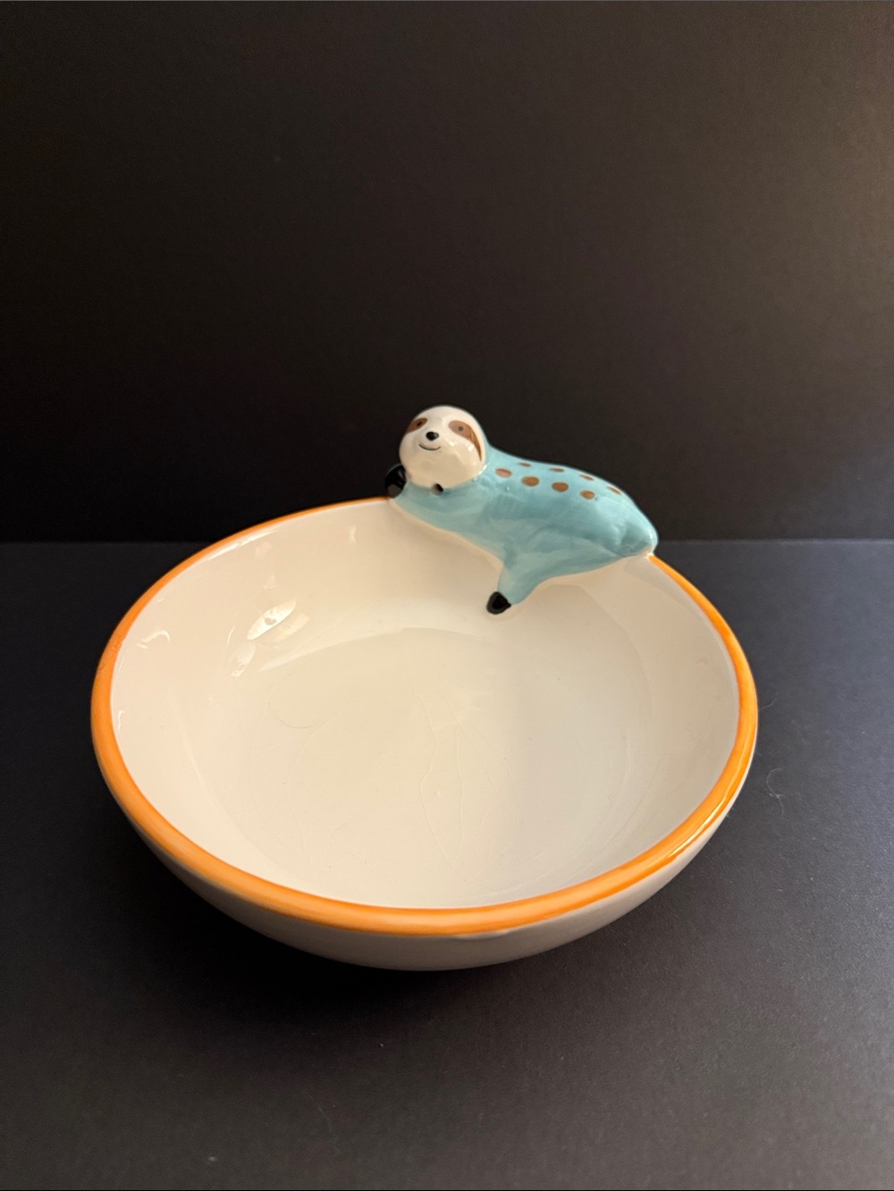 Ceramic Sloth Accent Bowl in Light Blue and Orange